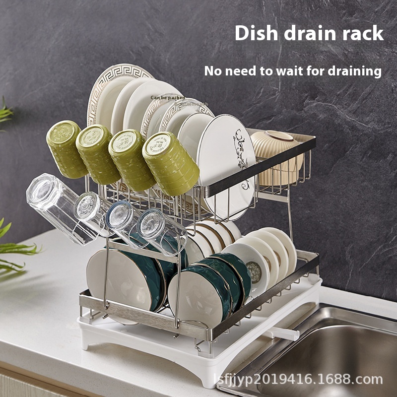 304 Stainless Steel Kitchen Storage Rack Double-layer Detachable Bowl Dish Tray Drain Rack Multifunctional Storage Basket