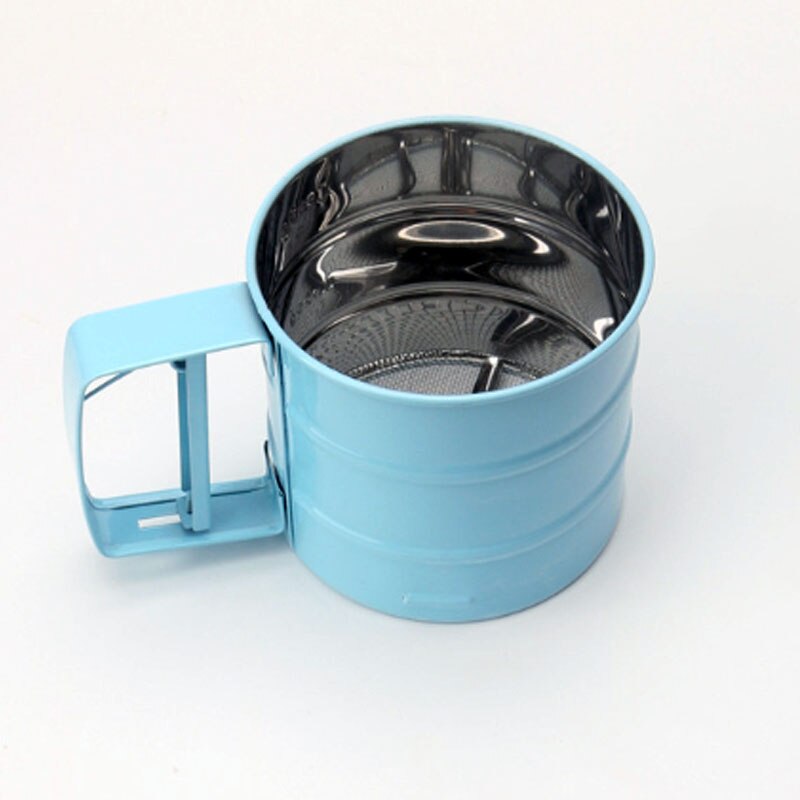 Tamiz de harina de acero inoxidable, cuchillo de malla semiautomático, agitador de azúcar en polvo, utensilios para hornear, herramienta de pastelería para hornear, Gadget de cocina: Blue