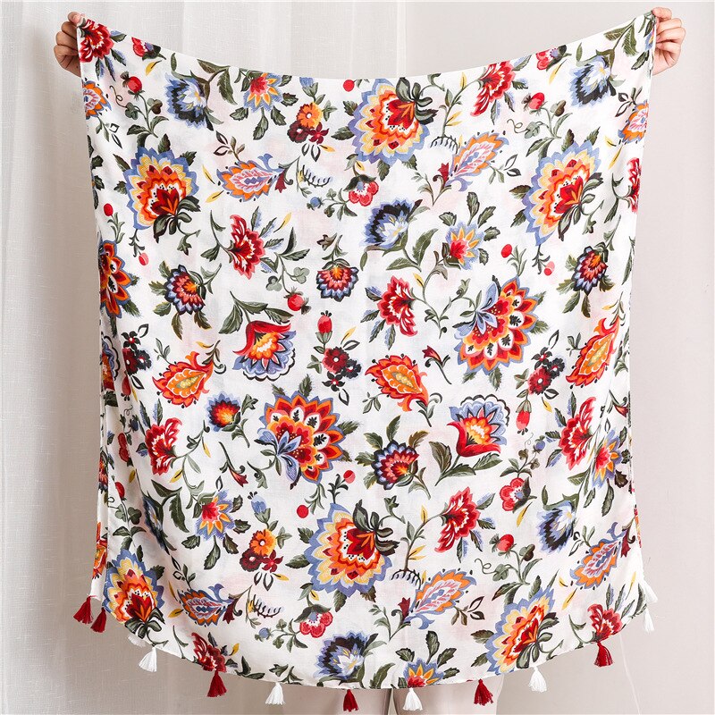 Foulard en coton imprimé de fleurs pour femmes, écharpe fine et respirante, longue, Hijab musulman, châles et enveloppes: 1