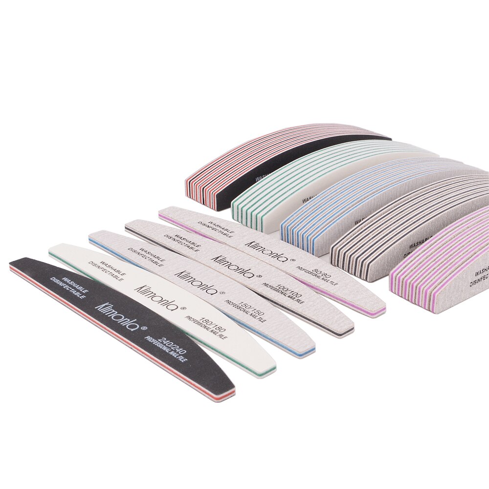 Lima de uñas , 80/100/150/180/240, lima de uñas de Gel de media luna, mezcla de colores, herramienta de belleza lavable para manicura y pedicura, 3 unids/lote