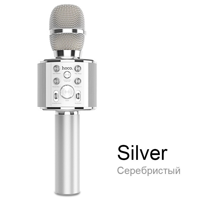 HOCO karaoke microphone Bluetooth Wireless Condenser microfone Mobile Phone KTV MIC music Player for iOS Android: Silver