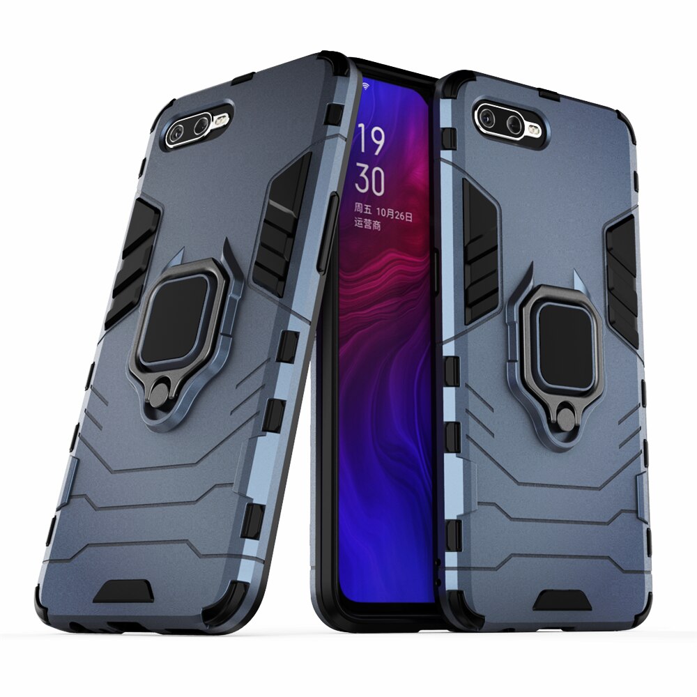 Voor Oppo Reno Een Case Shockproof Ring Stand Bumper Siliconen + Pc Telefoon Back Cover Reno Een CPH1983 Cover Voor oppo Reno Een Renoa 6.4&quot;