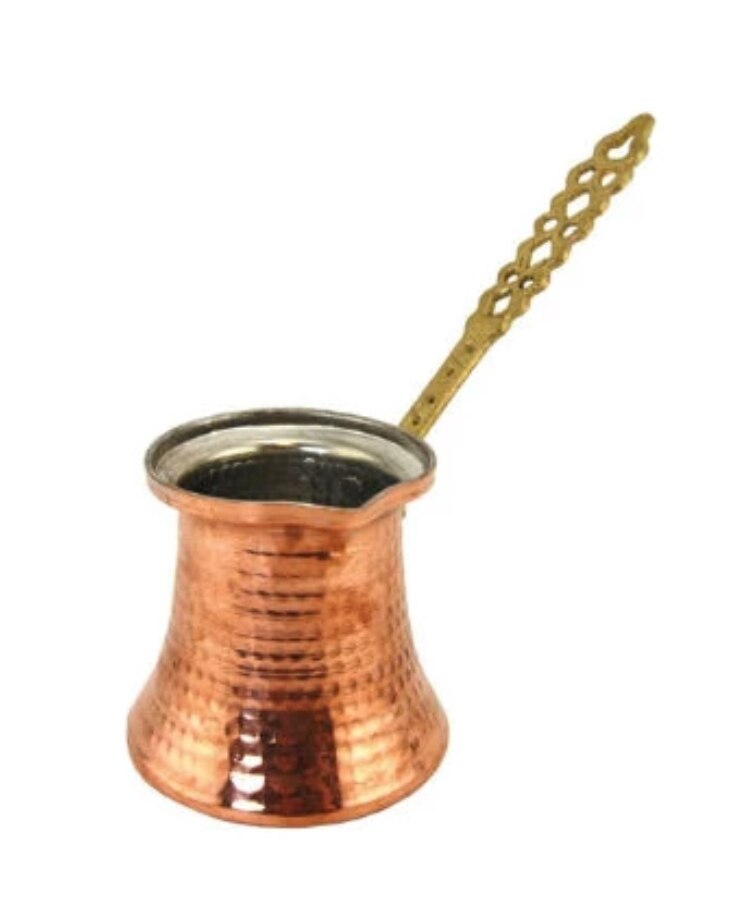 Hand Gehämmert Kupfer Türkischen Kaffee Topf, ein Krug Vintage Jazzva, Briki Messing Griff: 2 Cups