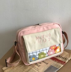 Koreaanse Versie Van De Ins Studenten Originele Ins Bloemen Transparante Xie Kua Bao Canvas Tas Vrouwen Schouder Schouder tas: Pink