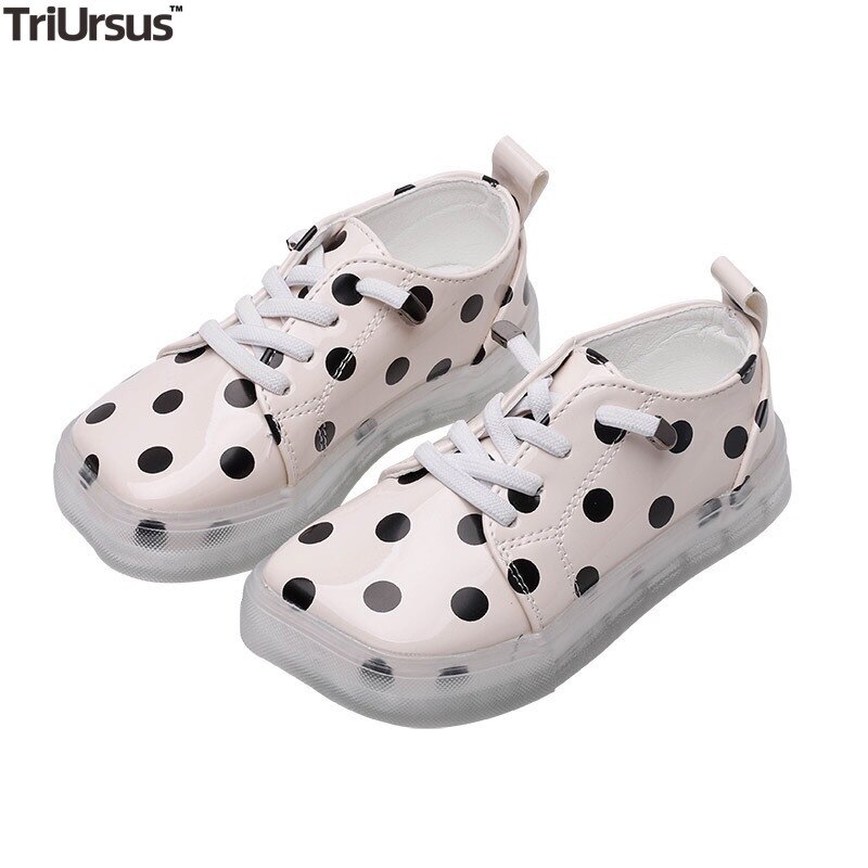 Kinderschoenen van pu leer met stippen, casual schoenen voor kinderen, wit, zwart, veterschoenen voor peuters en meisjes, dansschoenen