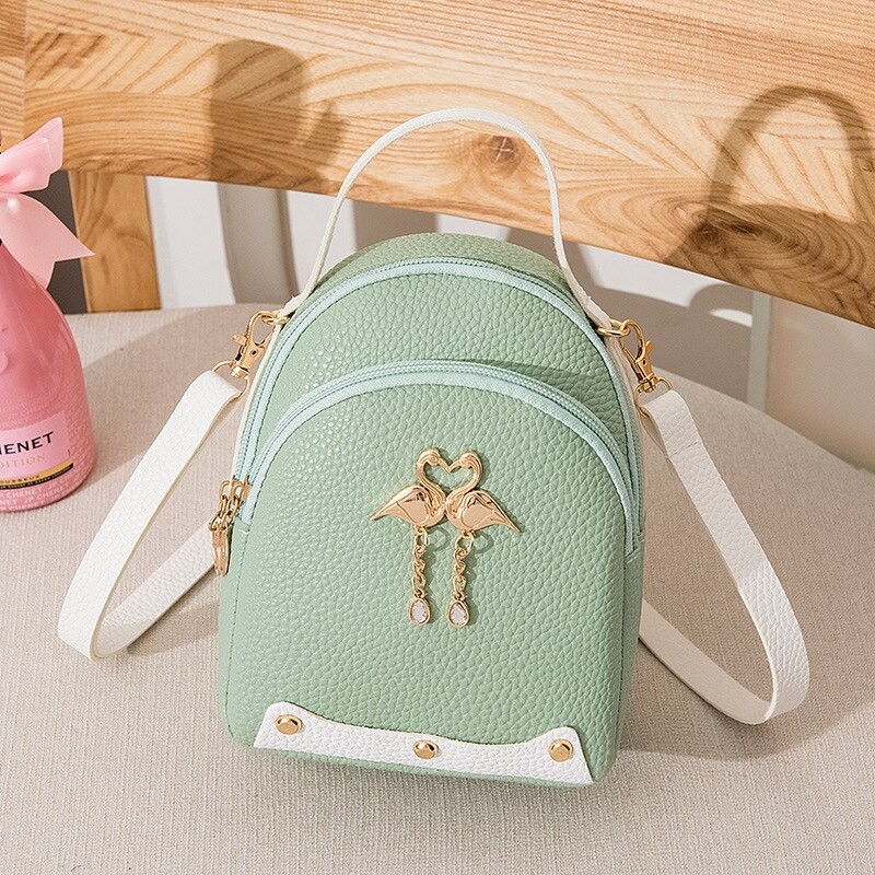 Women's Solid Color Leather Little Swan Backpack Shoulder Bag Mini Backpacks For Girls Small Backpack Women: Green