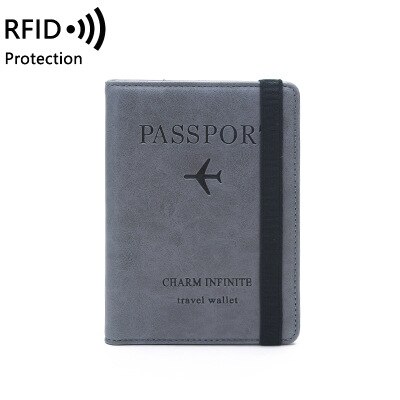 Rfid viagem passaporte capa carteira unisex negócios multifunction cartão de crédito bolsa organizador caso com faixa elástica 8 cores: Cinza