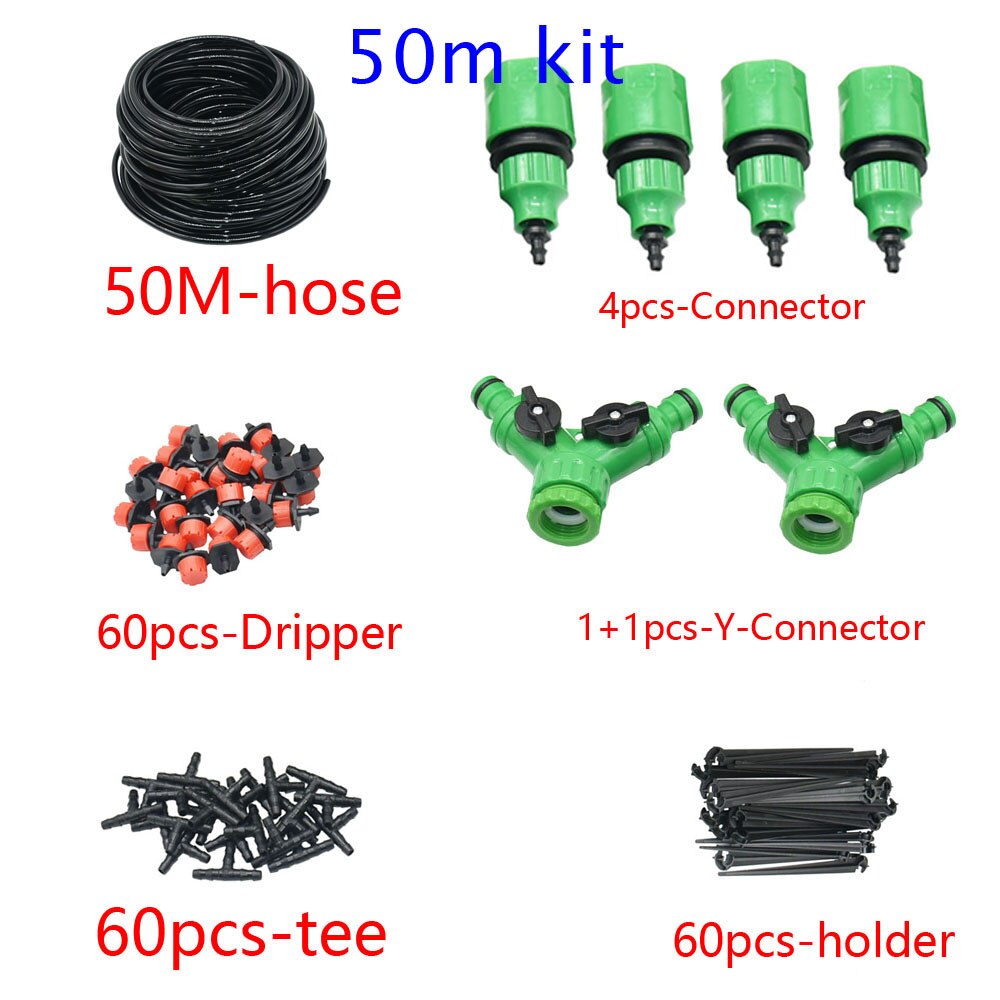 50M-5M DIY Drip Irrigation System Automatic Watering Garden Hose Micro Drip Watering Kits with Adjustable Drippers