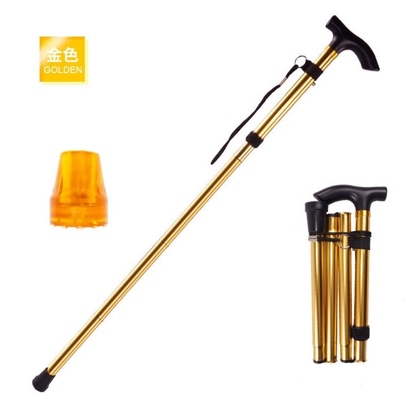 Multifunction bengala telescópica dobra muletas caminhadas vara muleta idosos vara de metal bengala trekking ao ar livre pólos: Gold  Send Tendon Booties 1