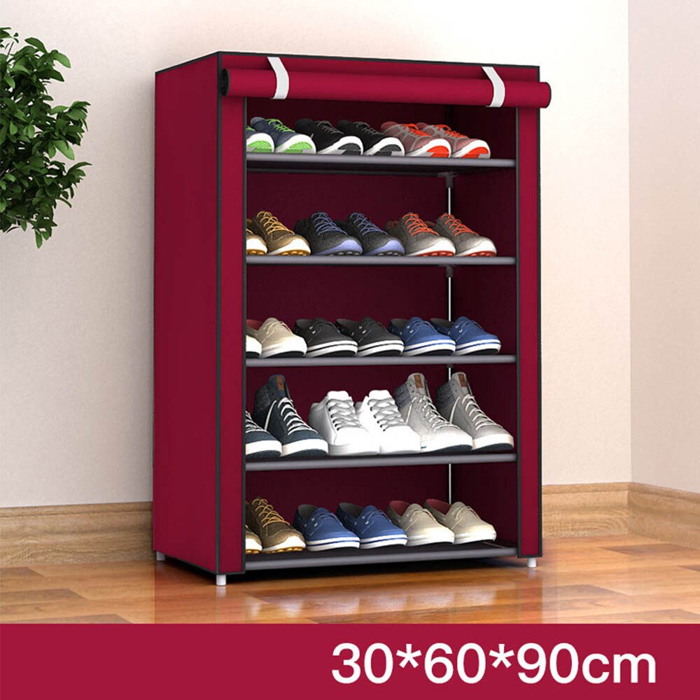 6 Layers Shoe Rack Non-woven Fabric Shoe Holder Portable Living Room Entrance Hallway Shoe Storage Organizer 30 X 60 X 90 cm: Red