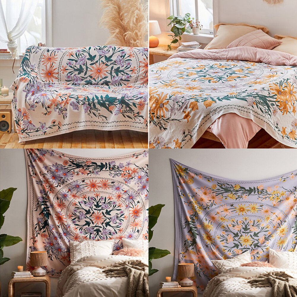 Bohemia Style Flower Wall Hanging Tapestry Blanket Carpet Backdrop Decoration