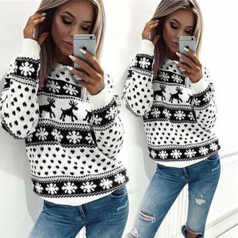 Vrouwen Trui Cartoon Trui Tops Coat Kerst Winter Womens Dames Warm Korte Dame Truien Kleding SW1449: black / L