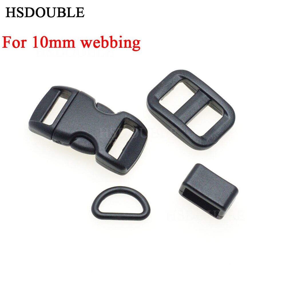 1 set 10mm 15mm 20mm 25mm 30mm 38mm Plastic Slider Adjustable D Rings Belt Loop Curved Side Release Buckles For Paracord: Webbing Size 10mm