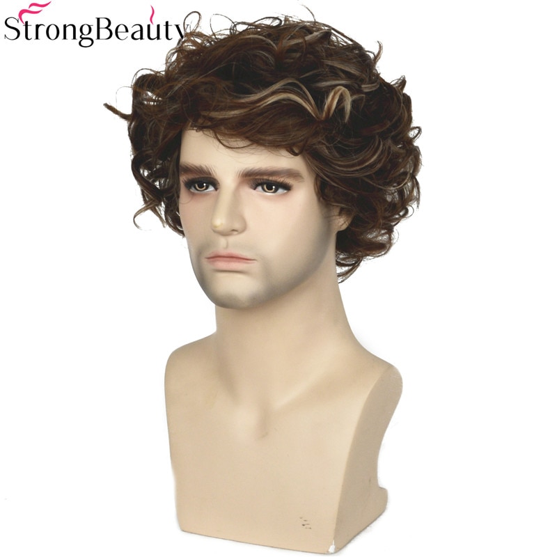 Strong Beauty Short Men Wigs Synthetic Curly Wig Color Mixing Male Hair