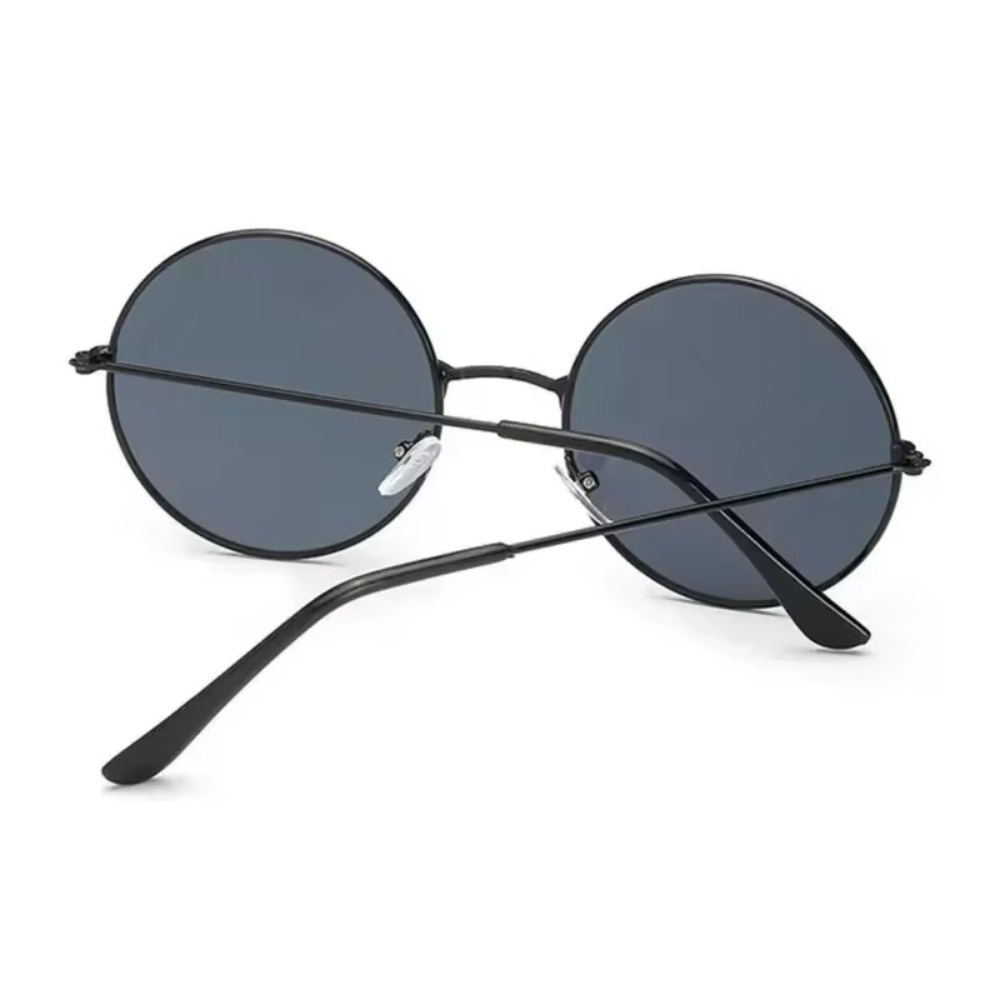 Gafas de sol redondas pequeñas Retro para mujer, lentes de sol de Metal negro, Vintage, de