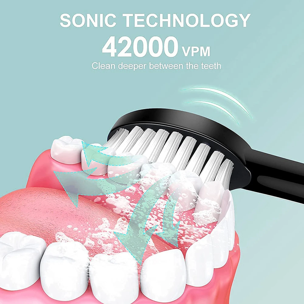 Elektrische Sonic-Zahnbürste für Erwachsene, Ultraschall, automatisch, USB wiederaufladbar, IPX7 wasserdichte Zahnbürste, austauschbarer Zahnbürstenkopf