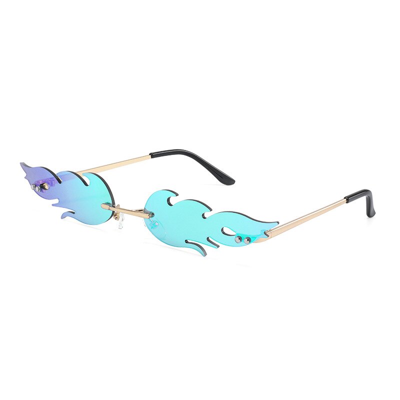 Lunettes de soleil «flammes de feu» de luxe pour femmes, ondulées, teintes métalliques pour femmes, verres miroir UV400