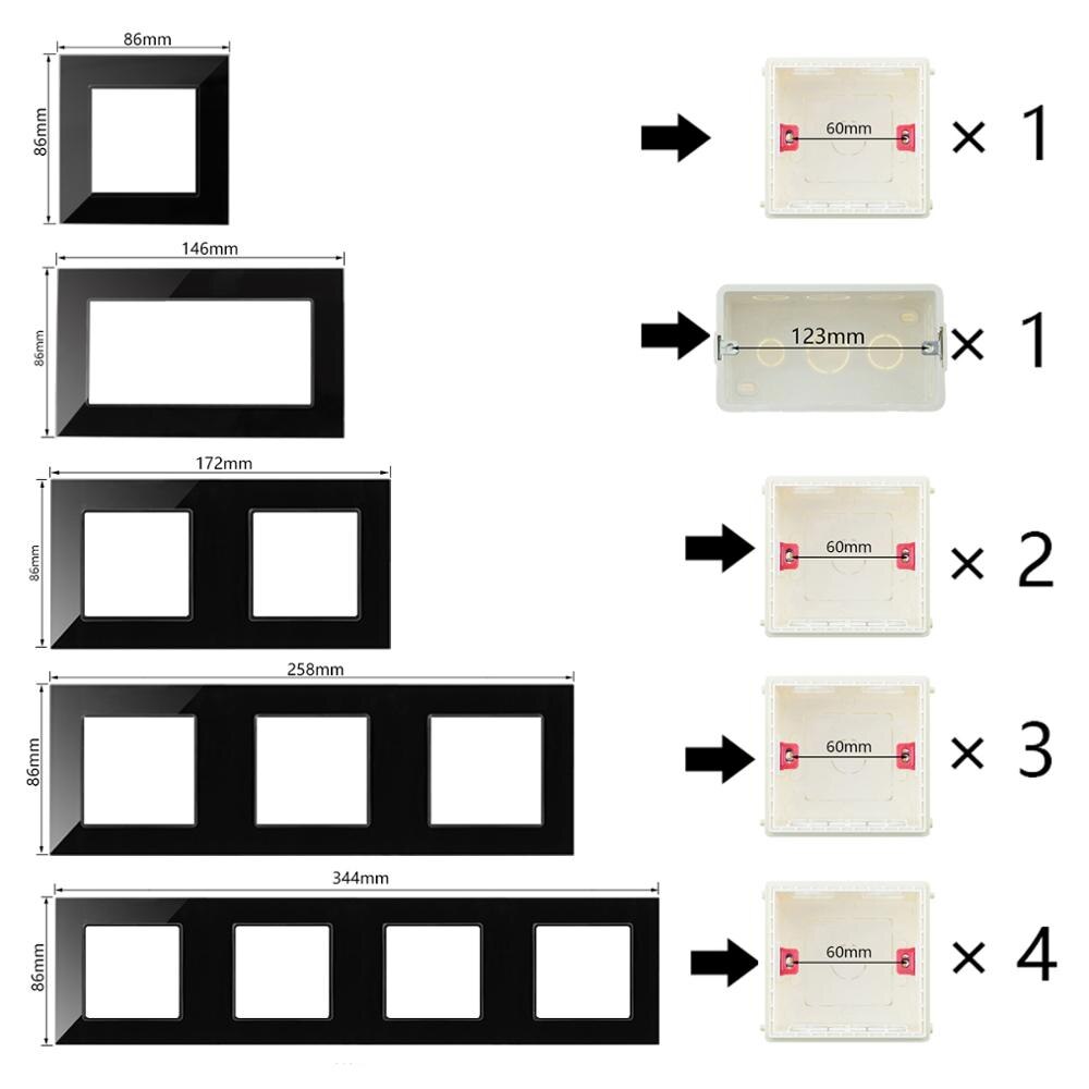 Black Crystal Glass Panel Power Socket EU Standard Electrical Appliances Plug Socket Singel/Double/Triple/Quadruple Wall Socket