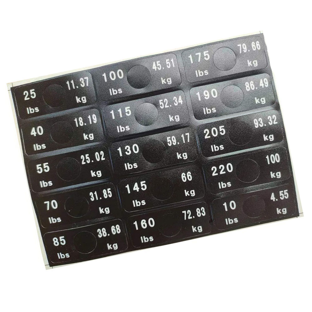 Etiquetas de pila de pesas para equipos de gimnasio, 5-100/150kg, 4,5-90kg, 6,83-100kg, pegatinas de placa de peso con agujeros para pasadores, piezas de máquinas de Fitness: Gris