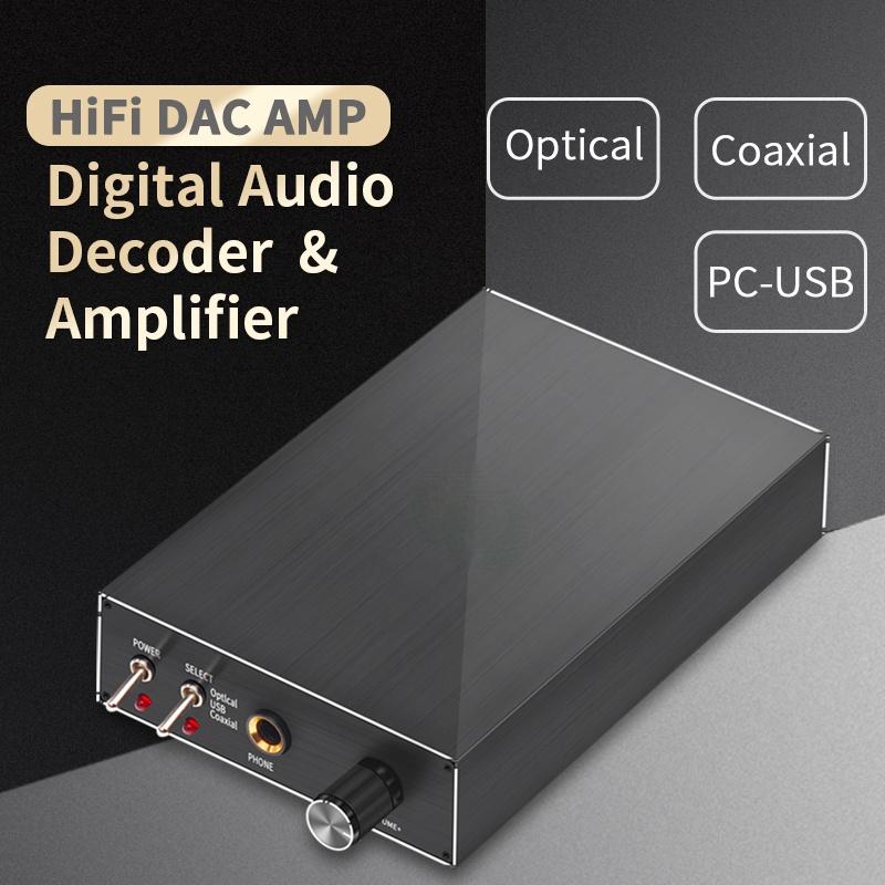 DA580 Mini HiFi Digital Audio Decoder USB DAC Headphone Amplifier 24Bit 96KHz Input USB/Coaxial/Optical to Output RCA Amp12V