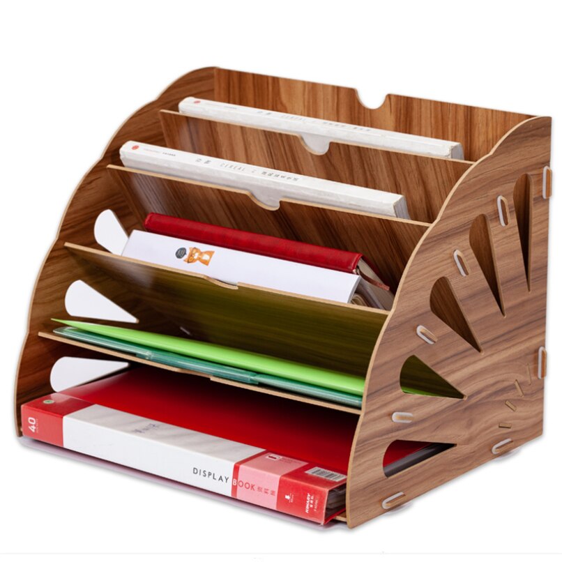 Houten Kleur Bureau Organizer DIY Document Archiefkast Multifunctionele Bureau Accessoires Opslag Tijdschrift Boek Bureau Plank: A-brown