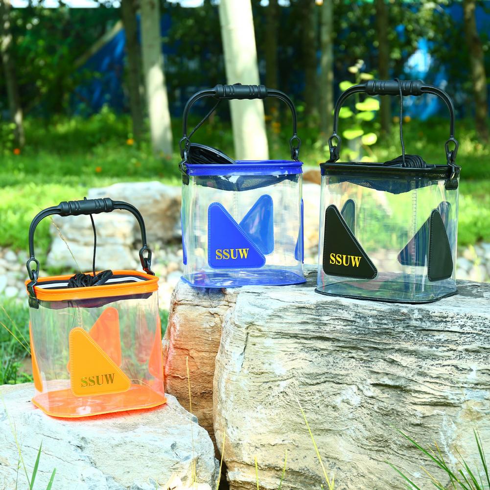 Cubo de pesca transparente, barril de pesca práctico, Mini barril de pesca EVA, plegable de plástico para exteriores