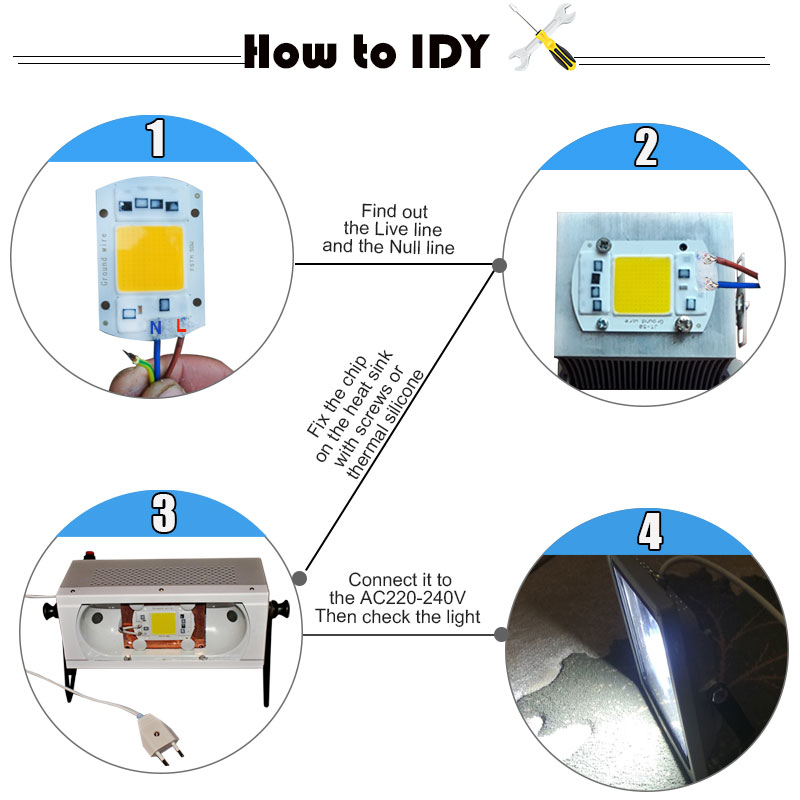 Cob led chip  ac 220v no need driver led flood light bulb chip 50w diy spotlight floodlight lampada vokst lys