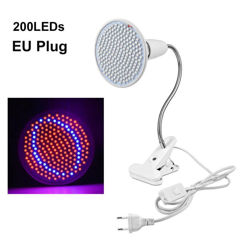 LED Growing Lamp Plant Bulb Full Spectrum LED Light Grow Clip Holder For Greenhouse Vegetable Flowers Indoor Ampoule: 200LEDs With EU Plug