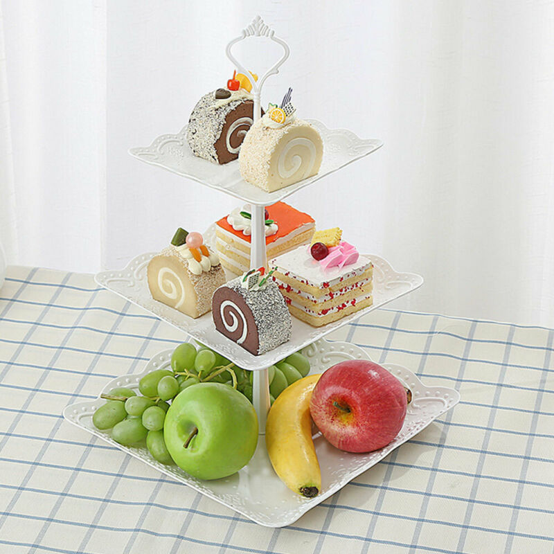 3 Tier Plastic Taart Staan Afternoon Thee Bruiloft Platen Partij Dessertbord Fruit Groente Opbergrek Tablewaretool Houder