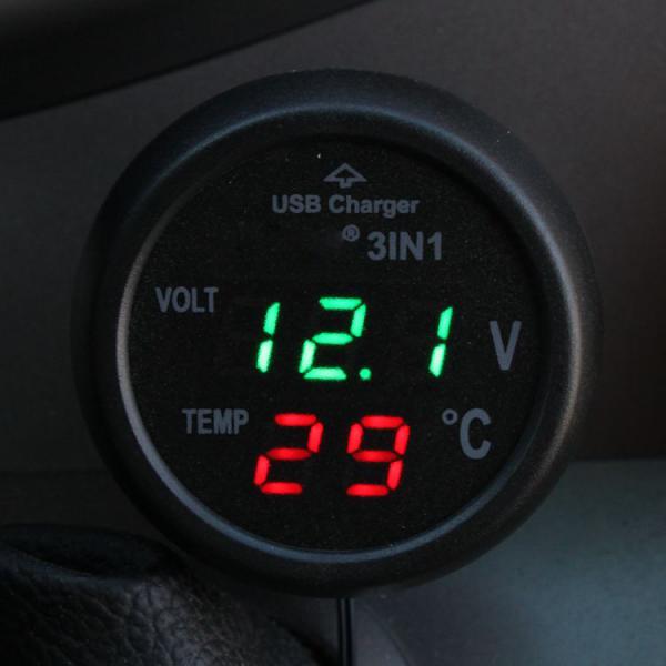 Universele Sigarettenaansteker Auto Usb Port Charger Digitale Led Display Voltmeter Thermometer Auto Gauge 3in1 12V-24V voor Voertuigen