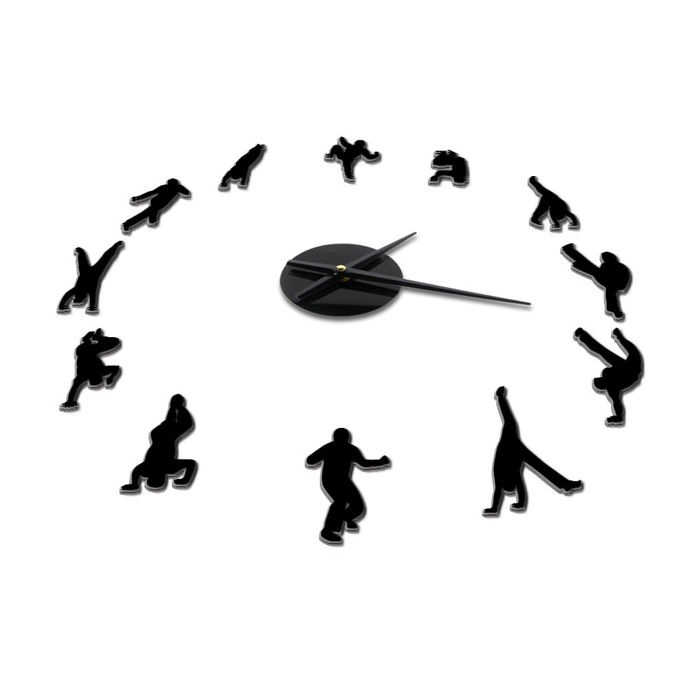 Capoeira Art-Reloj de pared grande Diy, arte marcial brasileño, siluetas de Capoeiristas, superficie de espejo, reloj deportivo, decoración del hogar