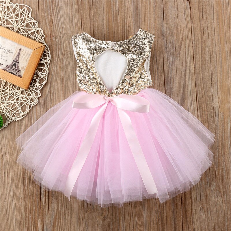 Emmababy børn baby pige prinsessekjole tutu tyl ryg udhulet festkjole pink rød balkjole formelle kjoler outfits