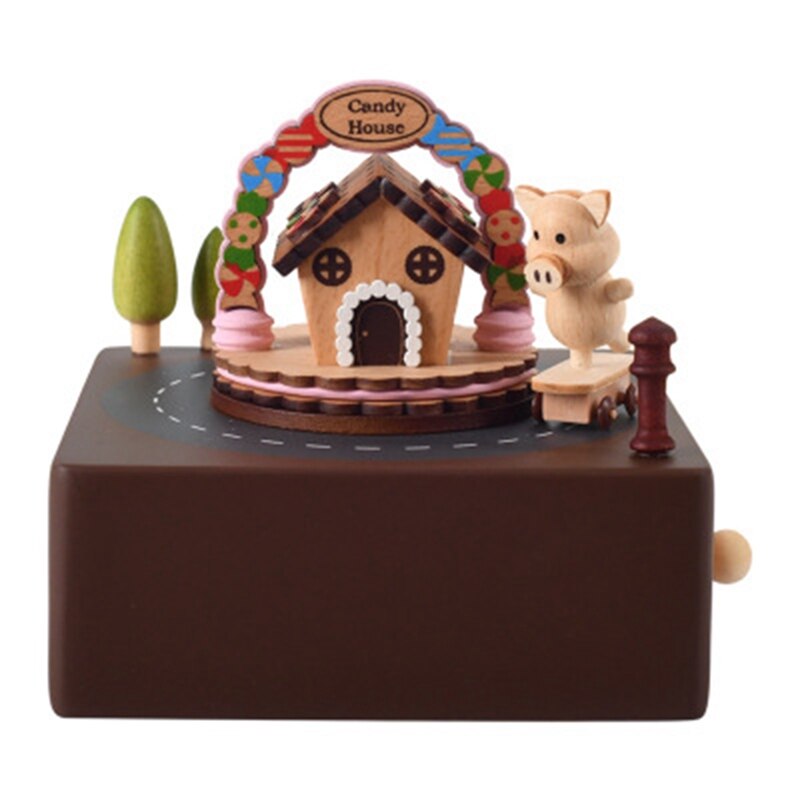 Little Pig Cute Cartoon Wooden Music Box Children's Model Room Decoration Music Box: Default Title