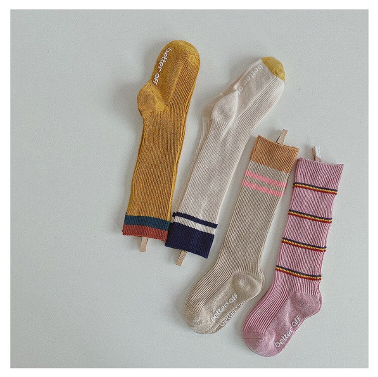 Herfst Winter Retro Kinderen Lange Sokken Patchwork Kleur Unisex Kinderen Gebreide Sokken 6 Pairs