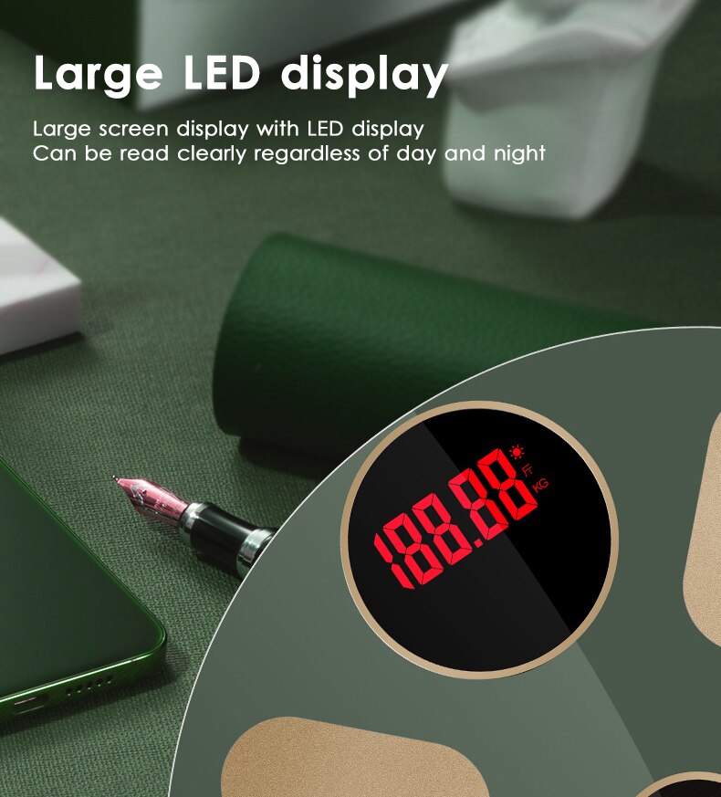 Bluetooth Scales Floor Body Weight Bathroom Scale Smart LED Display Digital Scale Body Weight Body Fat Water Muscle Mass BMI