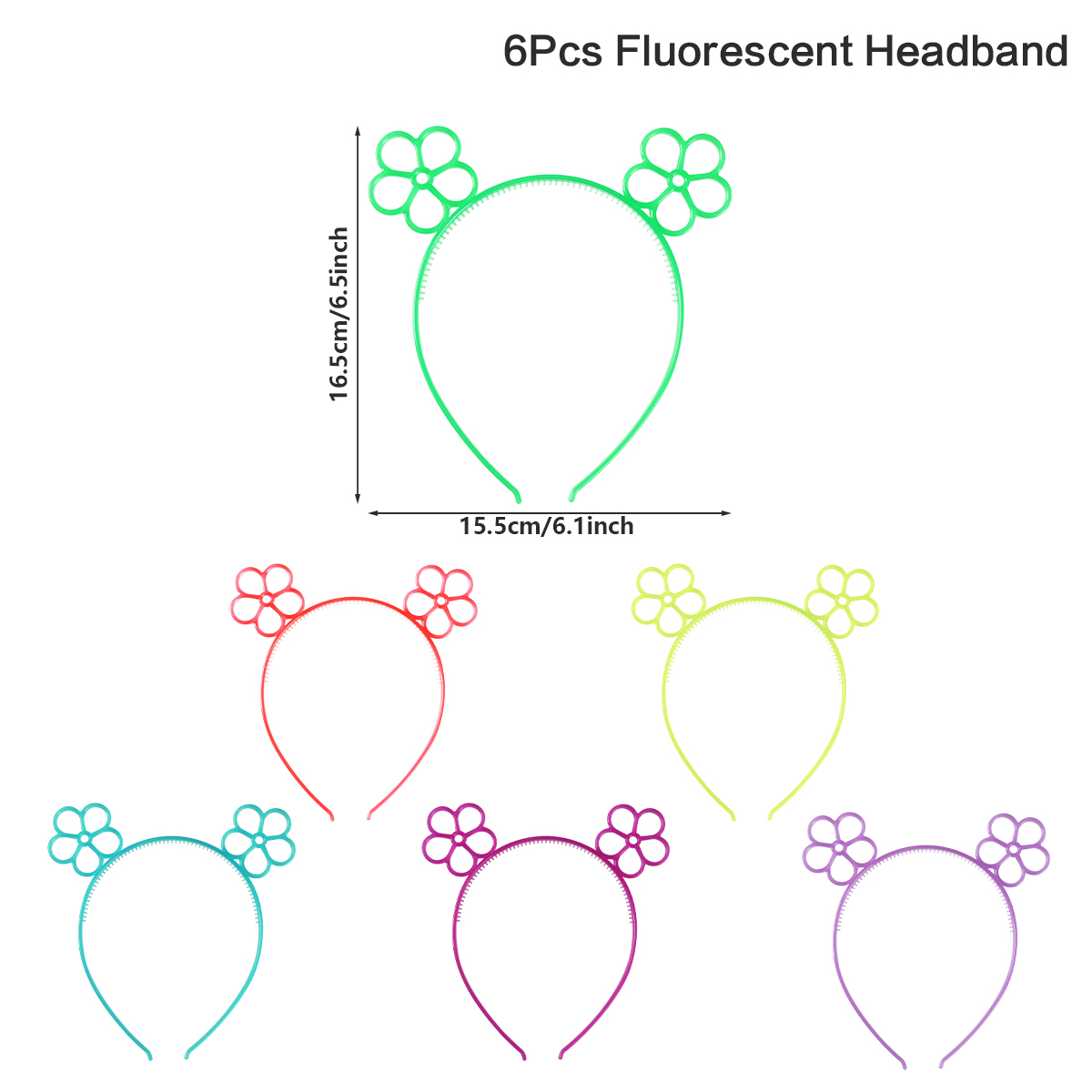 Aro de pelo fluorescente, diadema de plástico que brilla en la oscuridad, suministros para fiestas, fotomatón para decoración de cumpleaños, boda, Baby Shower, 6 uds.: Verde claro