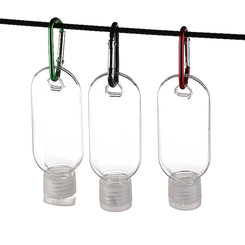Bouteille vide de voyage désinfectant pour les mains, 30ml 50ml, support de taille, crochet, porte-clés, capuchon rabattable, bouteilles vides portables réutilisables, 5 pièces