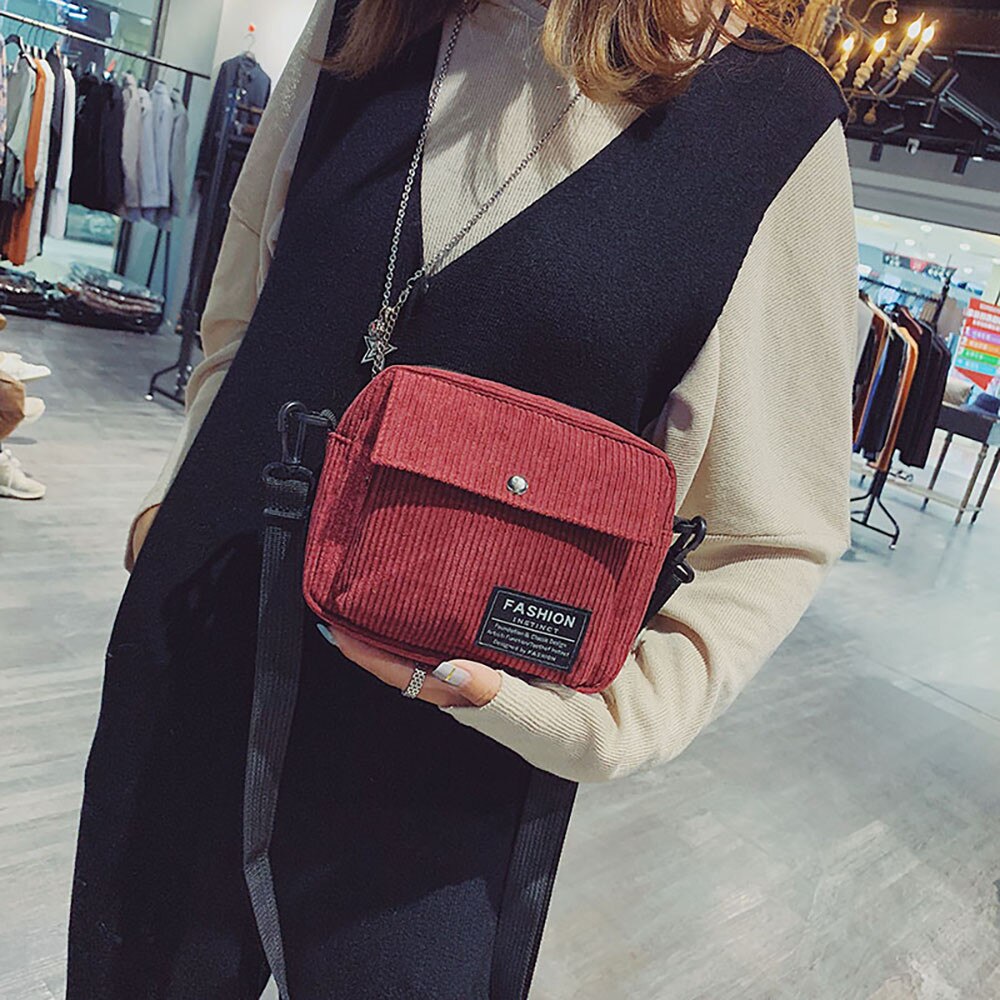 Women Canvas Single Shoulder Messenger Bag Handbag Crossbody Small Square Bags Corduroy Bag les sacs des femmes #F