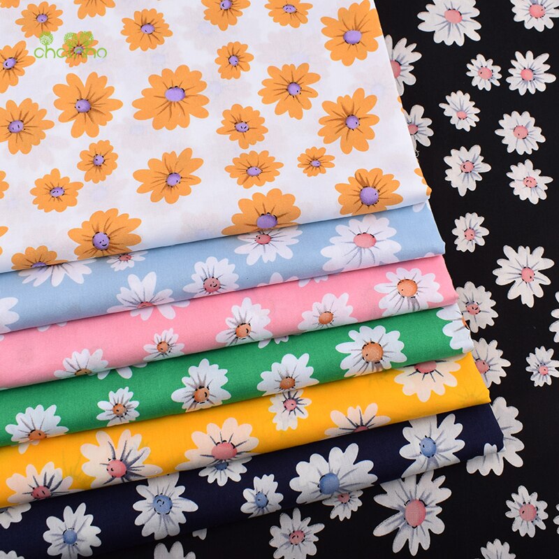Färskt daisy blommig serie tryckt vanligt bomullstyg, gör-det-själv-quiltning och sömnad av poplinmaterial för baby- och barnklänning, skjorta, kjol