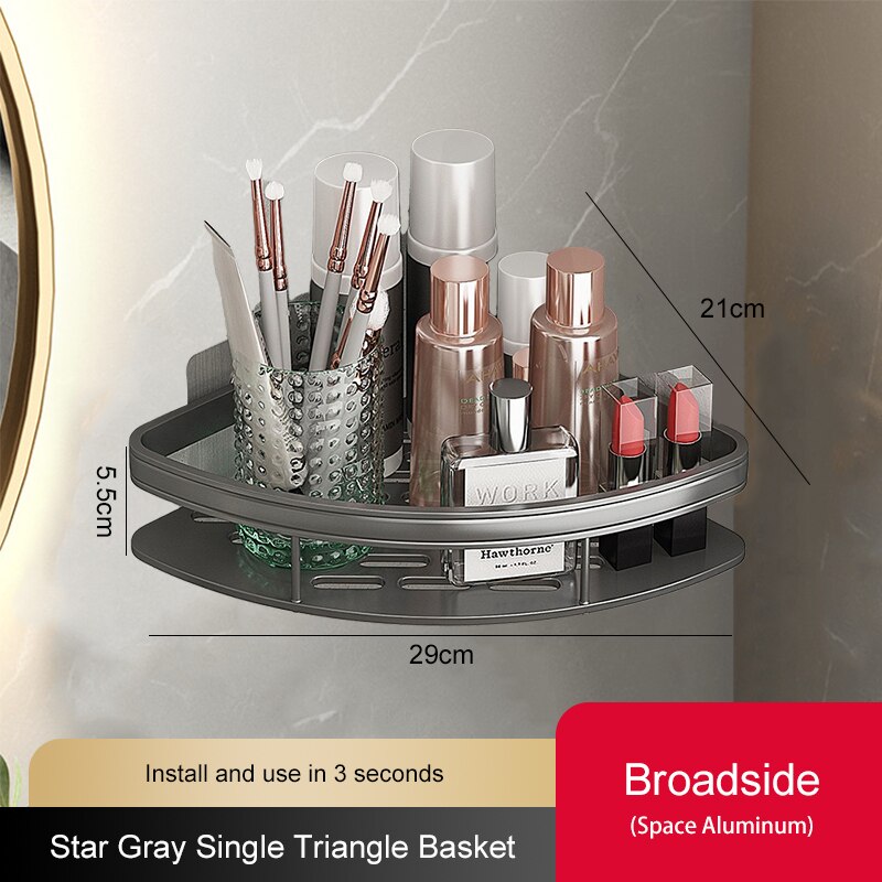 Gray Stainless steel Bathroom Shelves No-Drill Corner Cabinet Shower Storage Toilet Organizer Bathroom Holder Полка Для Ванной: Upgrade Triangle-A
