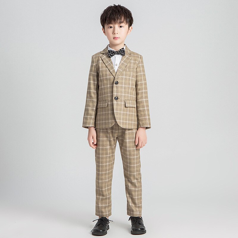 Ragazzi Plaid Suit Jacket bambini smoking abito formale abiti set bambino matrimonio mattina cappotto anello portatore blazer gilet pantaloni costumi