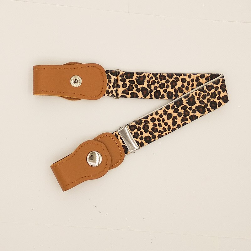 Curea elastica fara catarame femei pentru blugi fara catarama, sansths centura confortabila invizibila fara umflatura fara batai de cap: Copii leopard