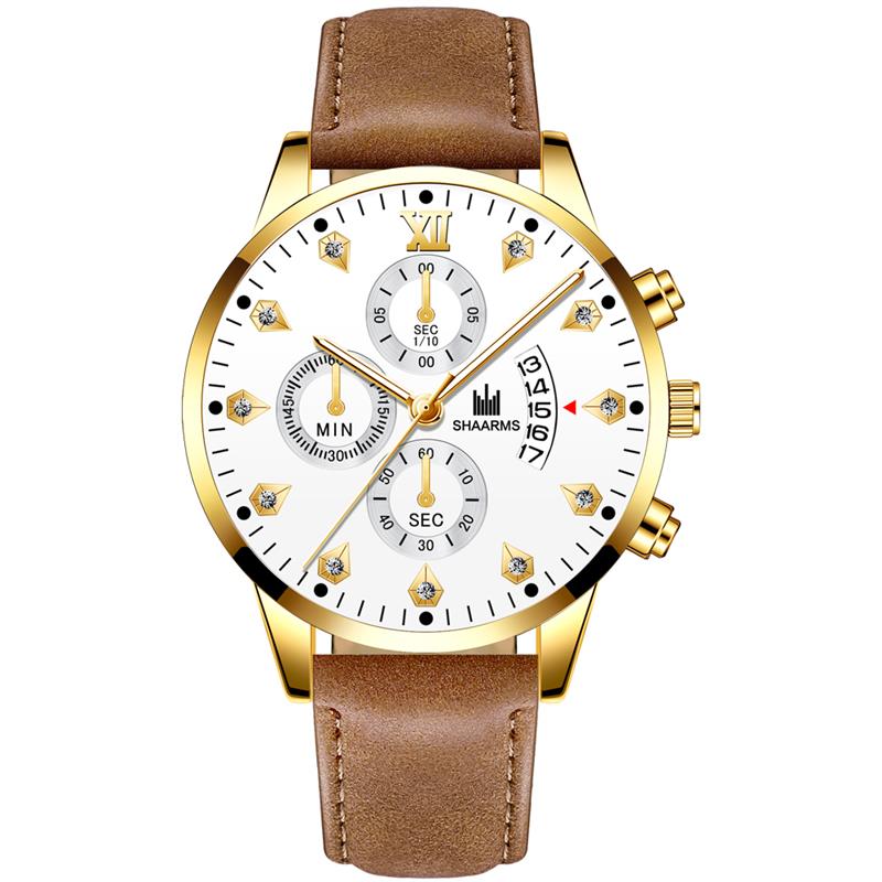SHAARMS hommes montre bracelet en cuir Quartz montre-bracelet Date horloge Sport montres Relogio Masculino: N