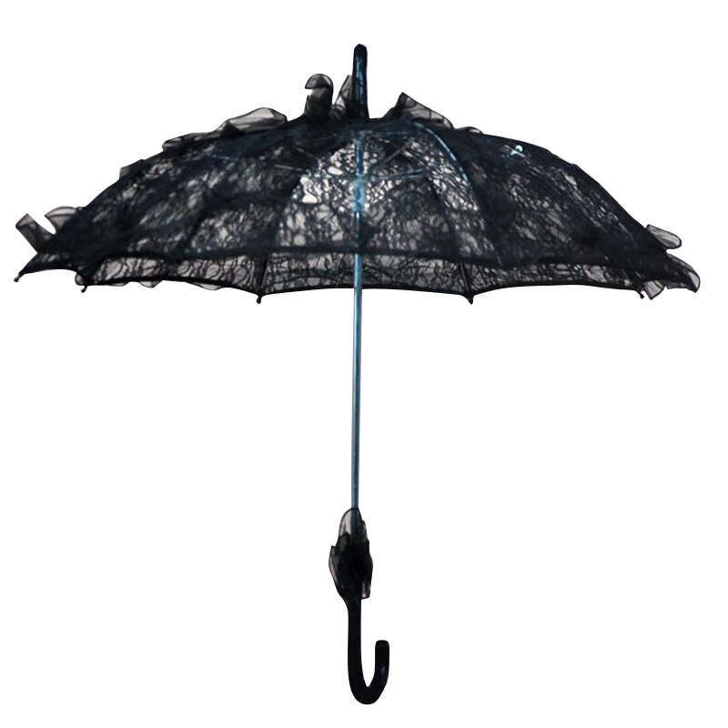 Farverig bryllup brude paraply gammel western romantisk manuel åbning fleur parasol flæser indretning blonde paraply  d30: Sort