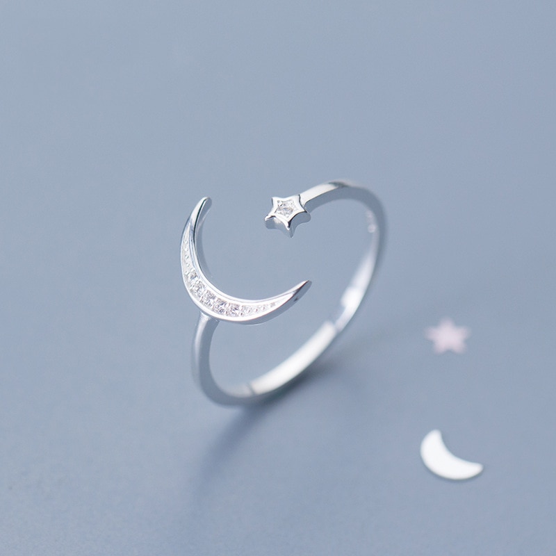 INZATT réel 925 en argent Sterling Zircon lune étoile anneau réglable pour les femmes de charme fête de mariage romantique bijoux