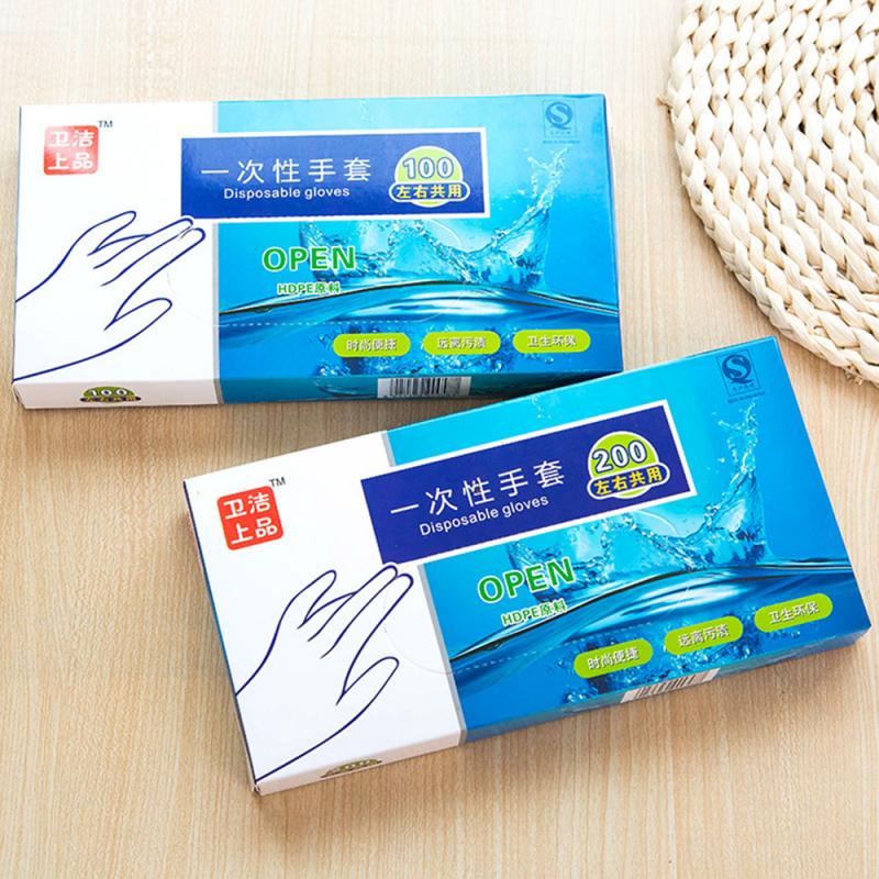 200Pcs Disposable Gloves Catering Hair Products Eating Lobster Thicken Transparent Plastic PE Film Gloves Disposable Kitchenware