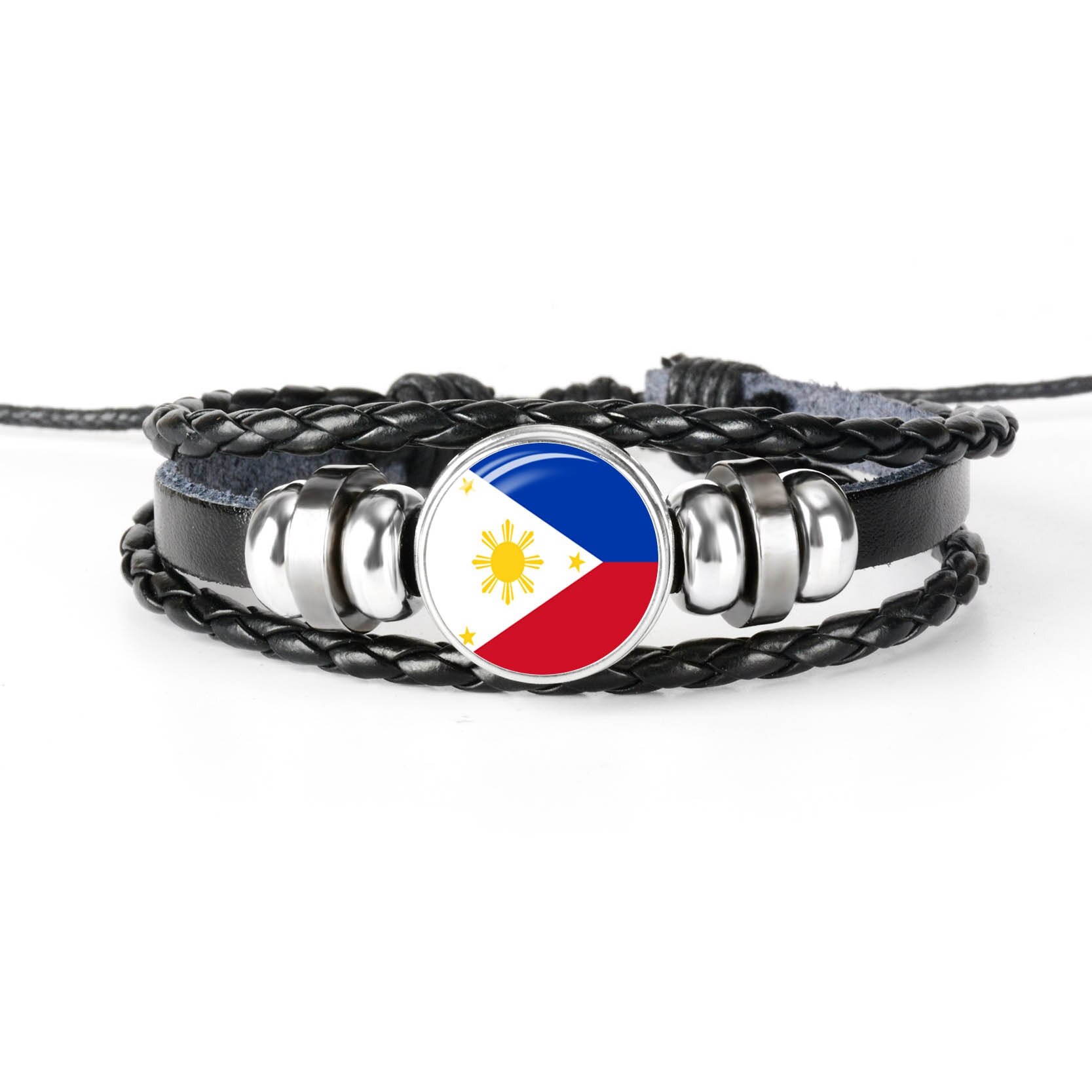 Pulsera de cuero hecha a mano para hombres y mujeres, brazalete con de la bandera de Rusia, con cabujones de cristal, de joyería,: PHILIPPINES