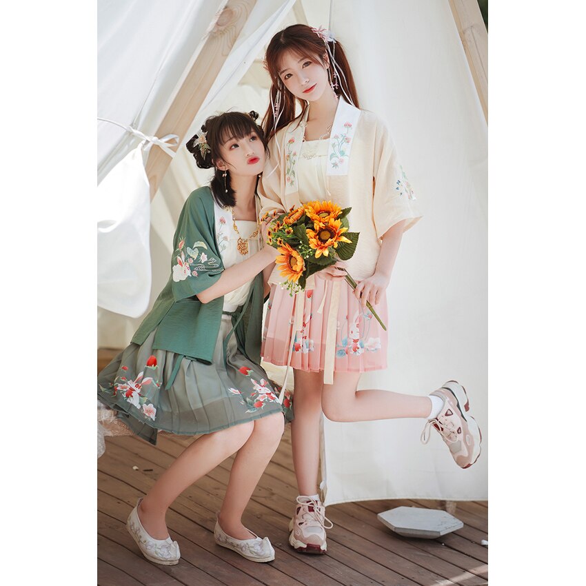 Ropa Oriental asiática de verano para mujeres Hanfu tradicional chino Hanfu, conjunto de Ropa de baile de conejo de estilo japonés