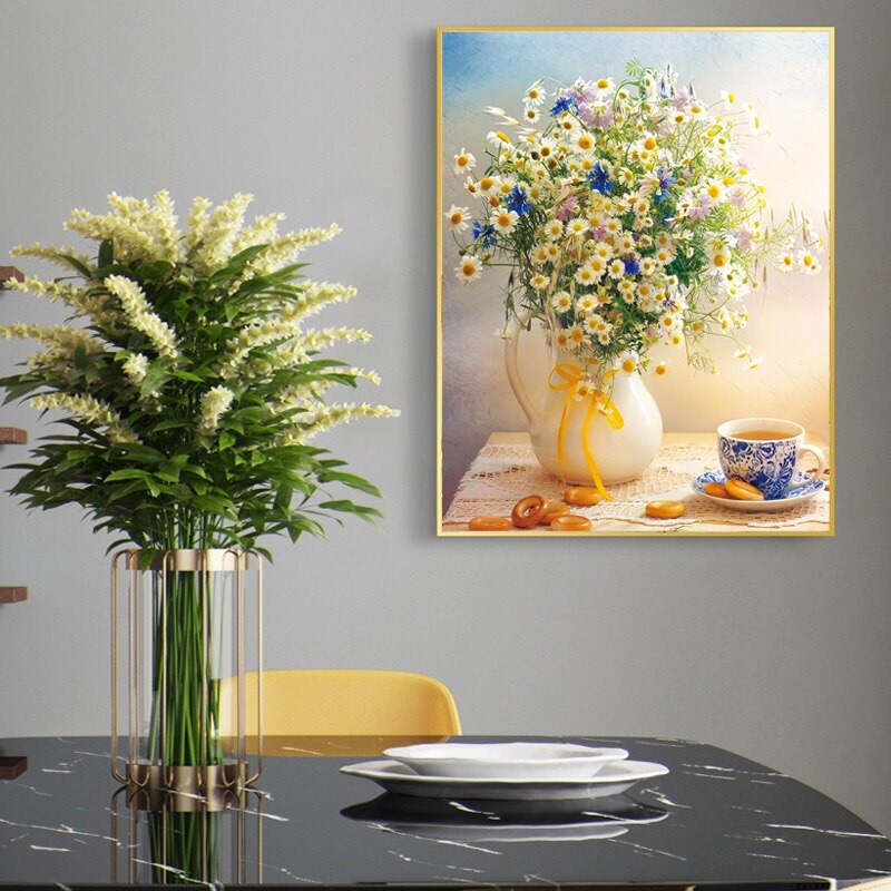 Beautiful Small Daisy Flower Cross stitch kit 11ct Count Vase Print Canvas Cross Stitches Needlework Embroidery DIY Handmade