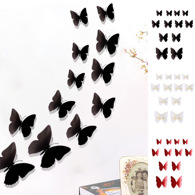 12 Stks/set Vlinder Muurstickers Pvc Vlinder Stickers 3d Butterfli Muurstickers Diy Zelfklevende Muurstickers Koelkast Decor